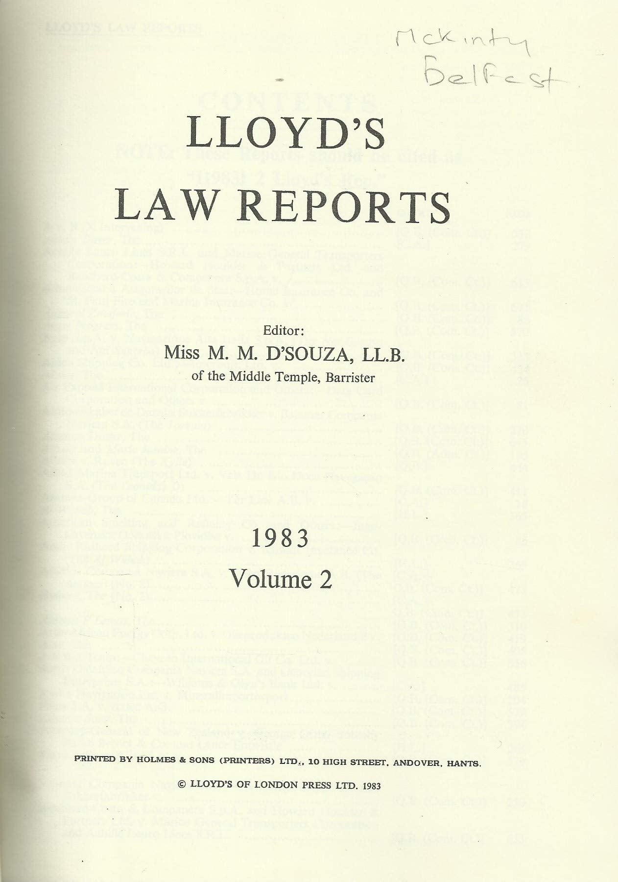 Lloyd's Law Reports - 1983, Volume 2