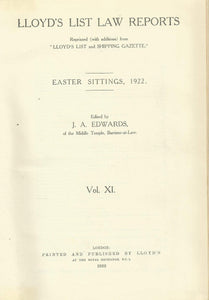 Lloyd's List Law Reports - Volume XI (Volume 11), Easter Sittings, 1922