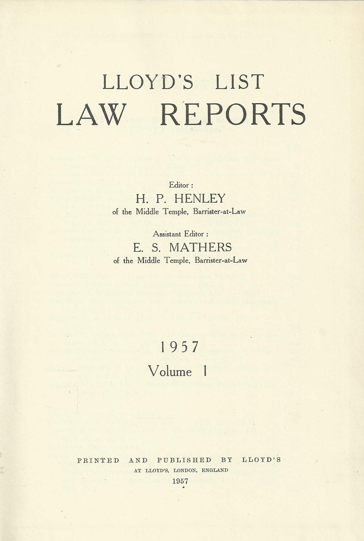 Lloyd's List Law Reports - 1957 Volume 1