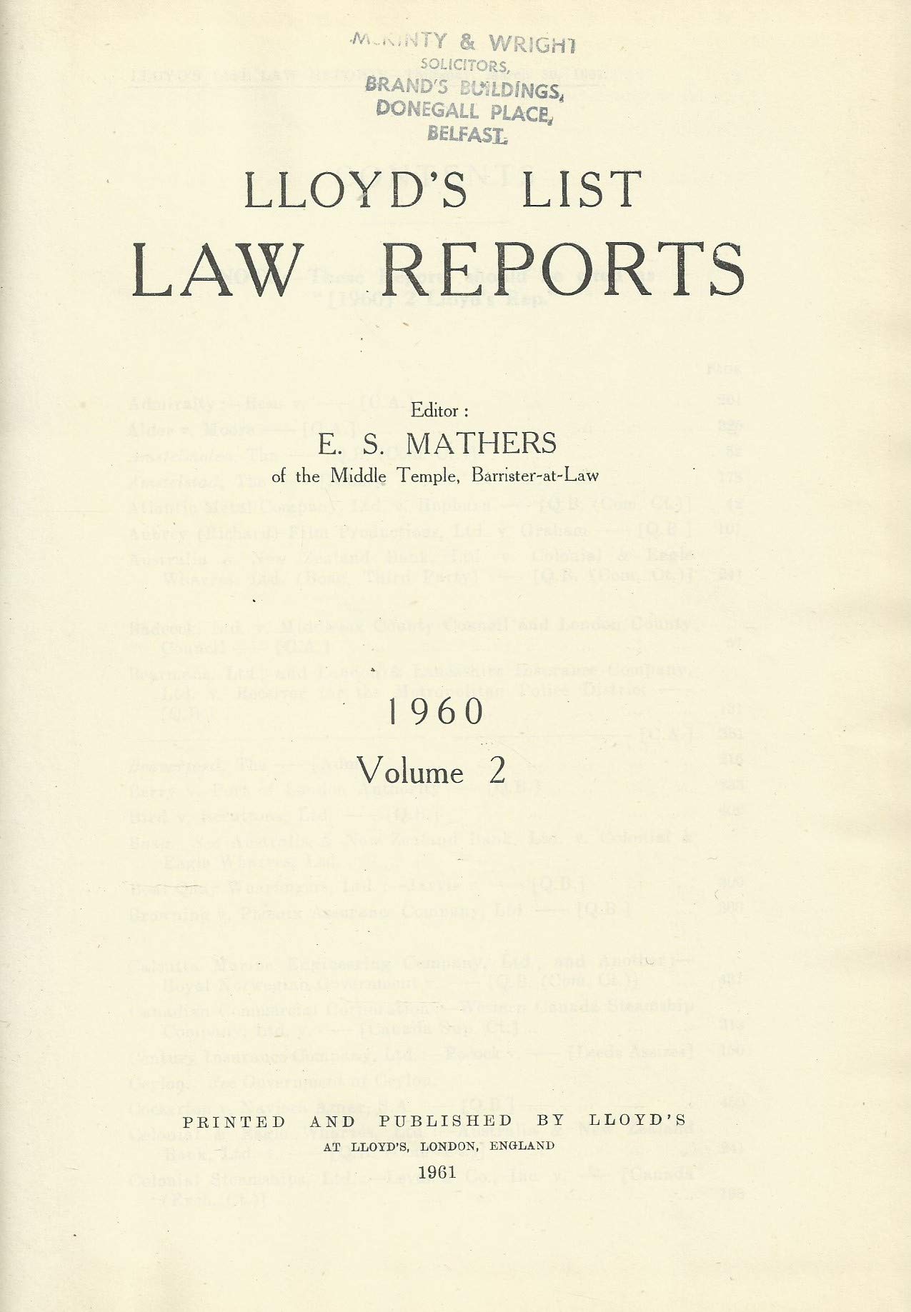 Lloyd's List Law Reports - 1960, Volume 2