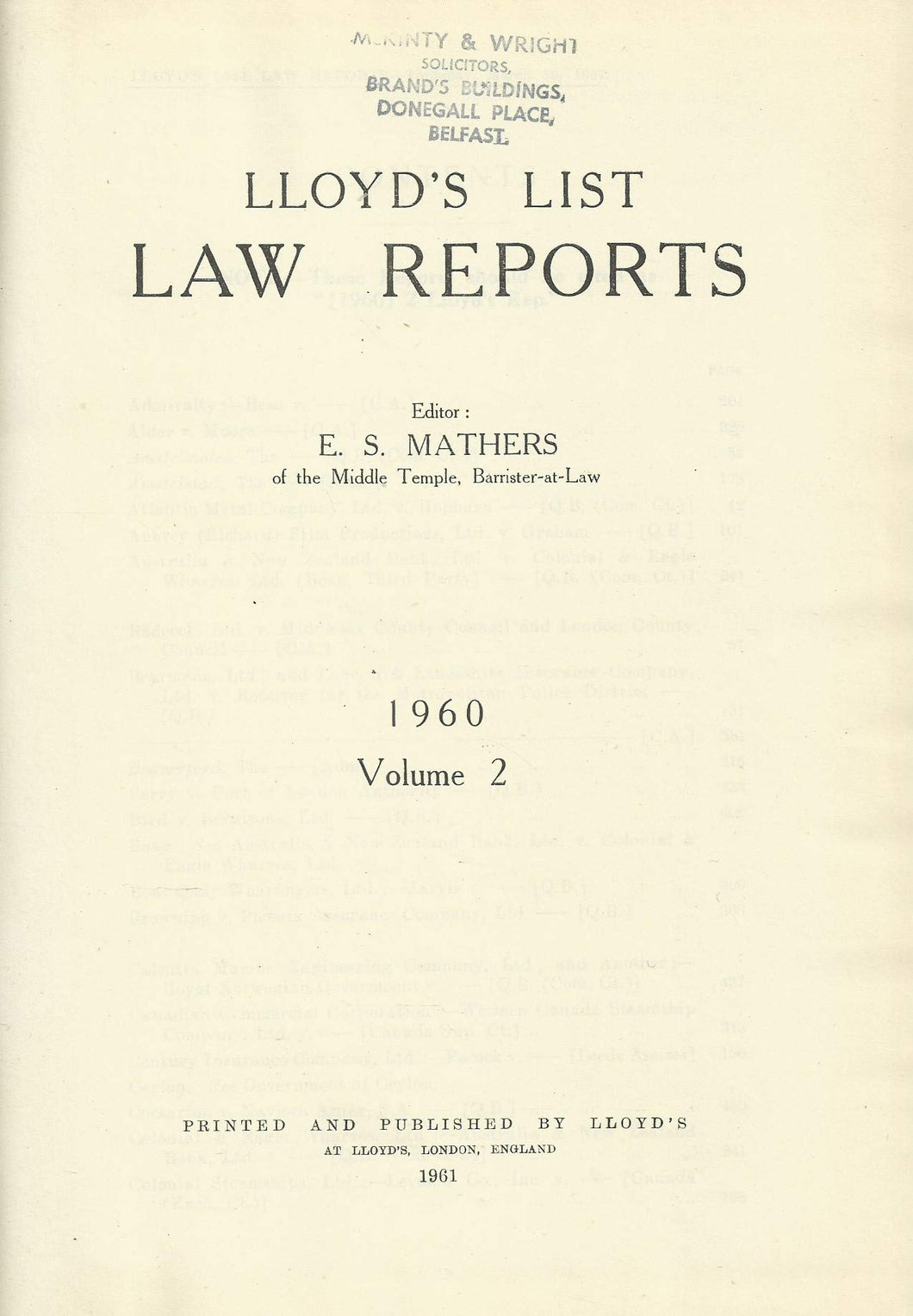 Lloyd's List Law Reports - 1960, Volume 2