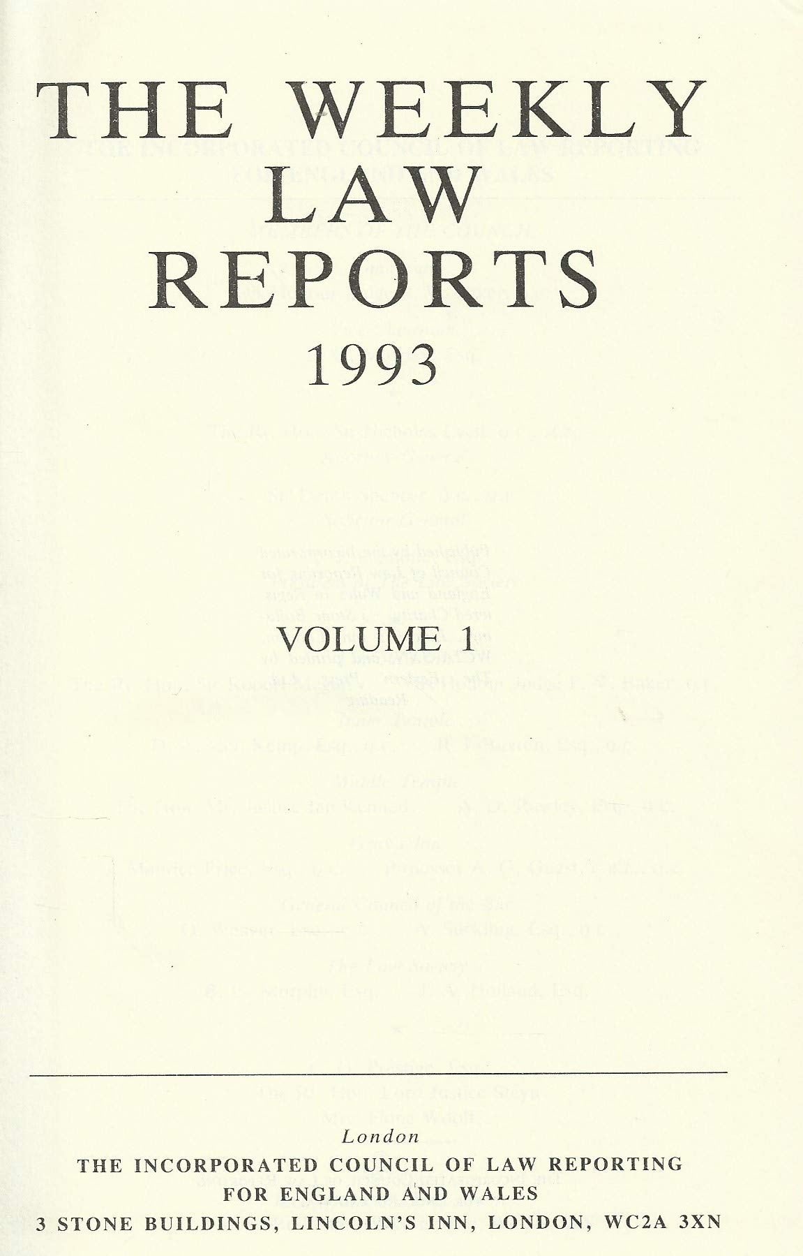 Weekly Law Reports 1993. Vol 1
