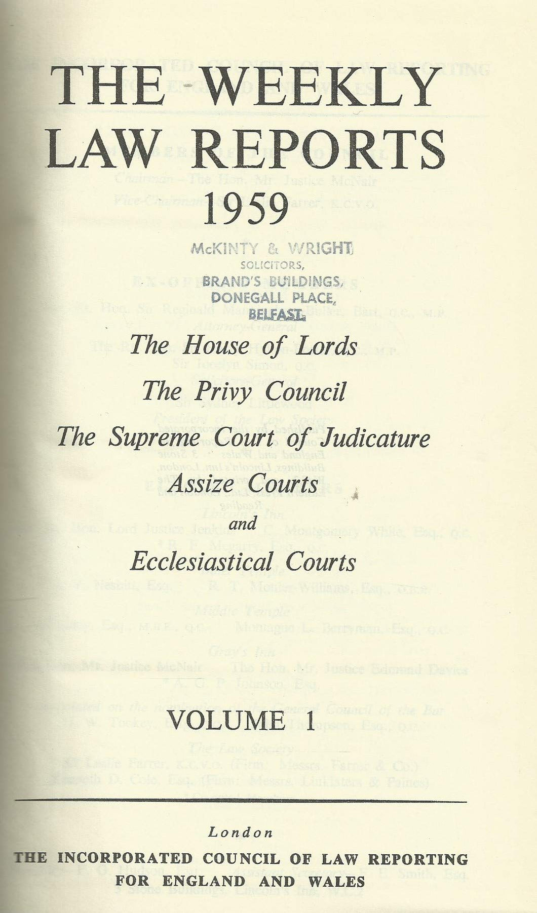 The Weekly Law Reports 1959, Volume I