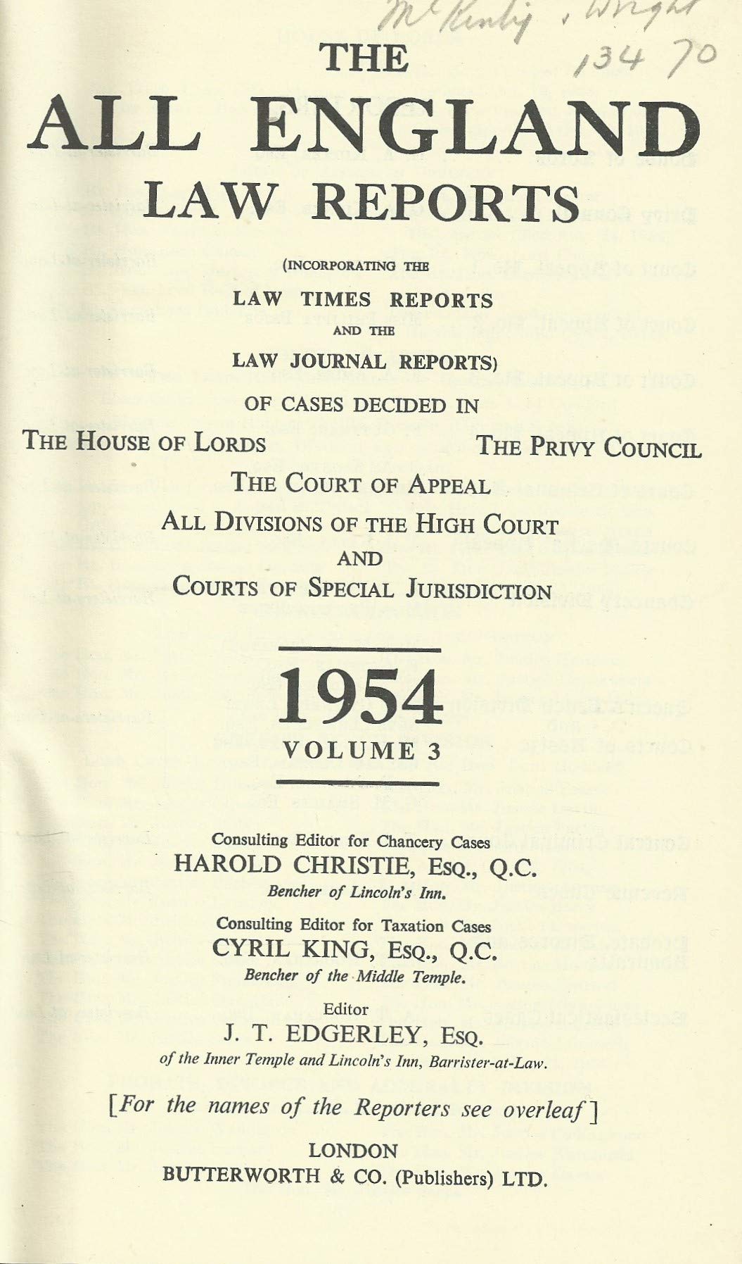 The All England Law Reports 1954 Volume 3