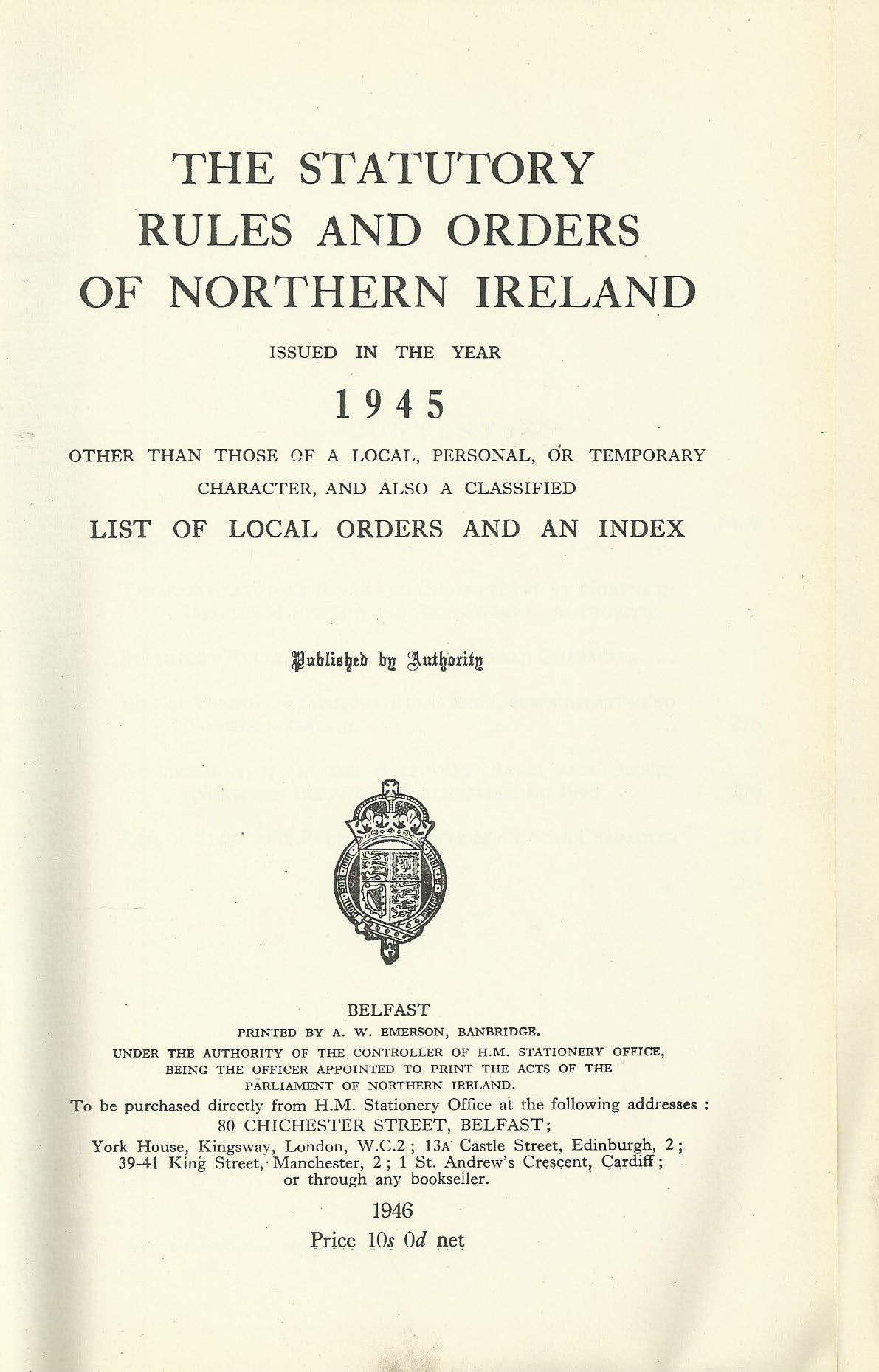 Northern Ireland Statutory Rules and Orders 1945