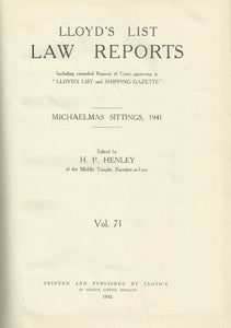 Lloyd's List Law Reports - Michaelmas Sittings, 1941, Vol 71