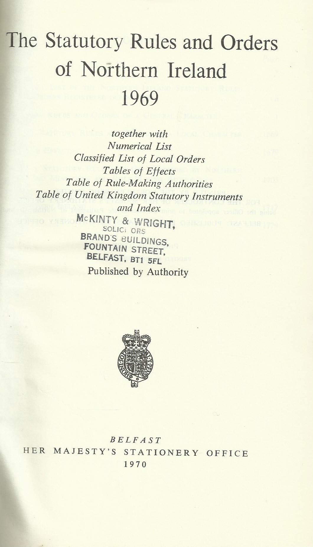 Northern Ireland Statutory Rules and Orders, 1969 - The Statutory Rules and Orders of Northern Ireland