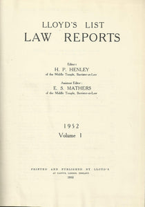 Lloyd's List Law Reports - 1952, Volume 1