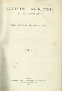 Lloyd's List Law Reports - Volume I (Volume 1), Michaelmas Sittings, 1919