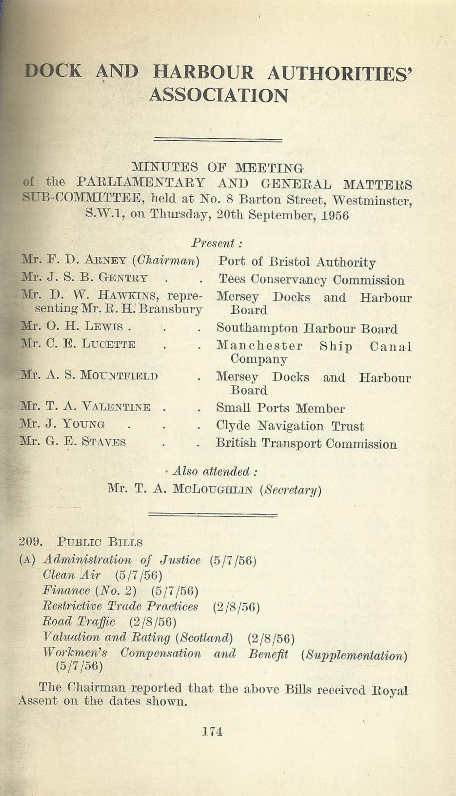Docks and Harbour Authorities' Association (D&HAA) minutes 1956-1957