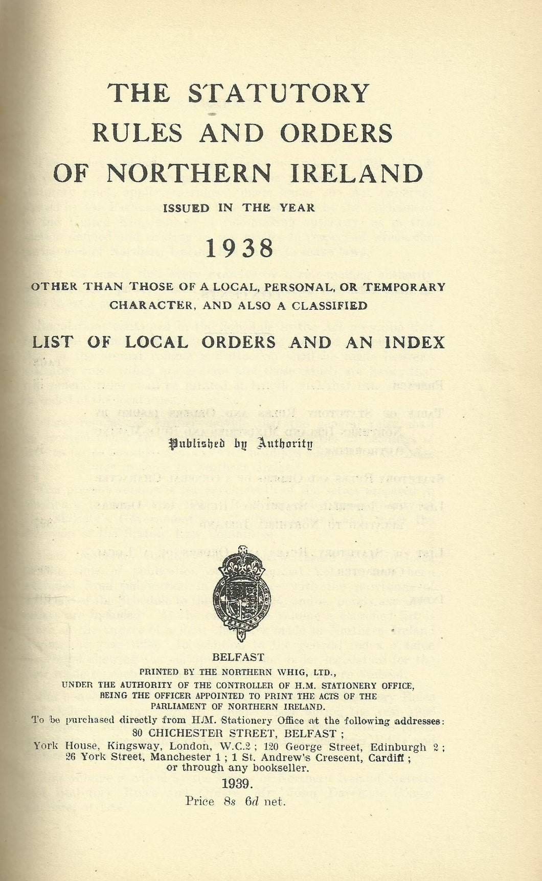 Northern Ireland Statutory Rules and Orders, 1938 - The Statutory Rules and Orders of Northern Ireland