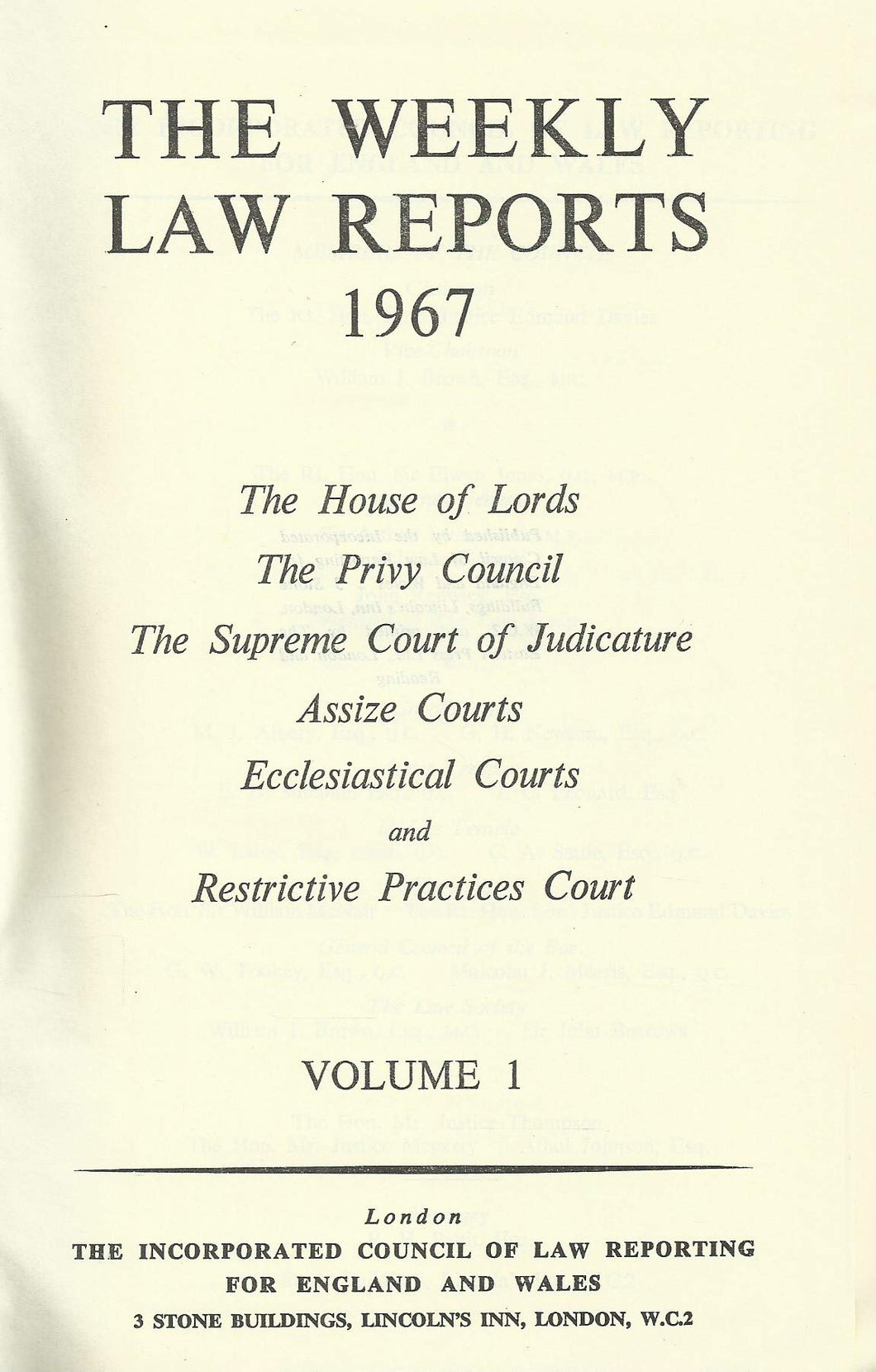 The Weekly Law Reports 1967, Volume I