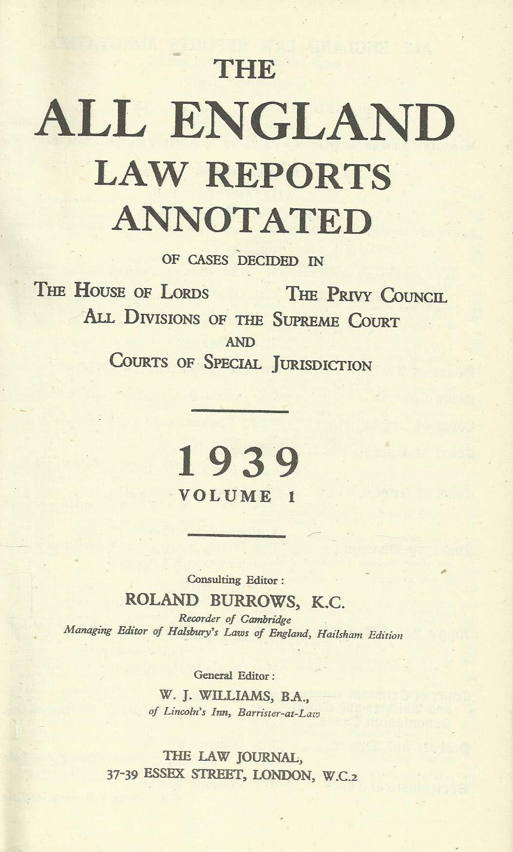 The All England Law Reports 1939, Volume 1