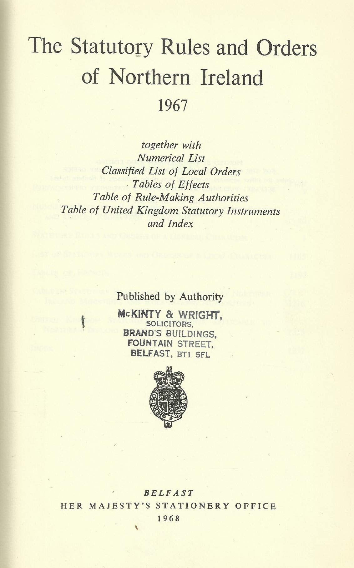 Northern Ireland Statutory Rules and Orders, 1967 - The Statutory Rules and Orders of Northern Ireland
