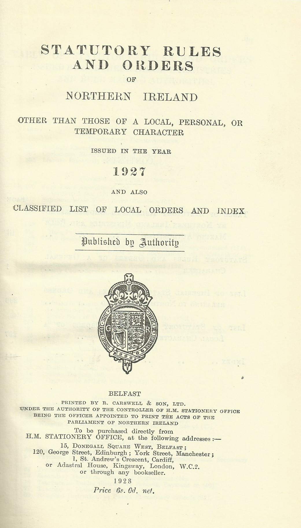 Northern Ireland Statutory Rules and Orders 1927