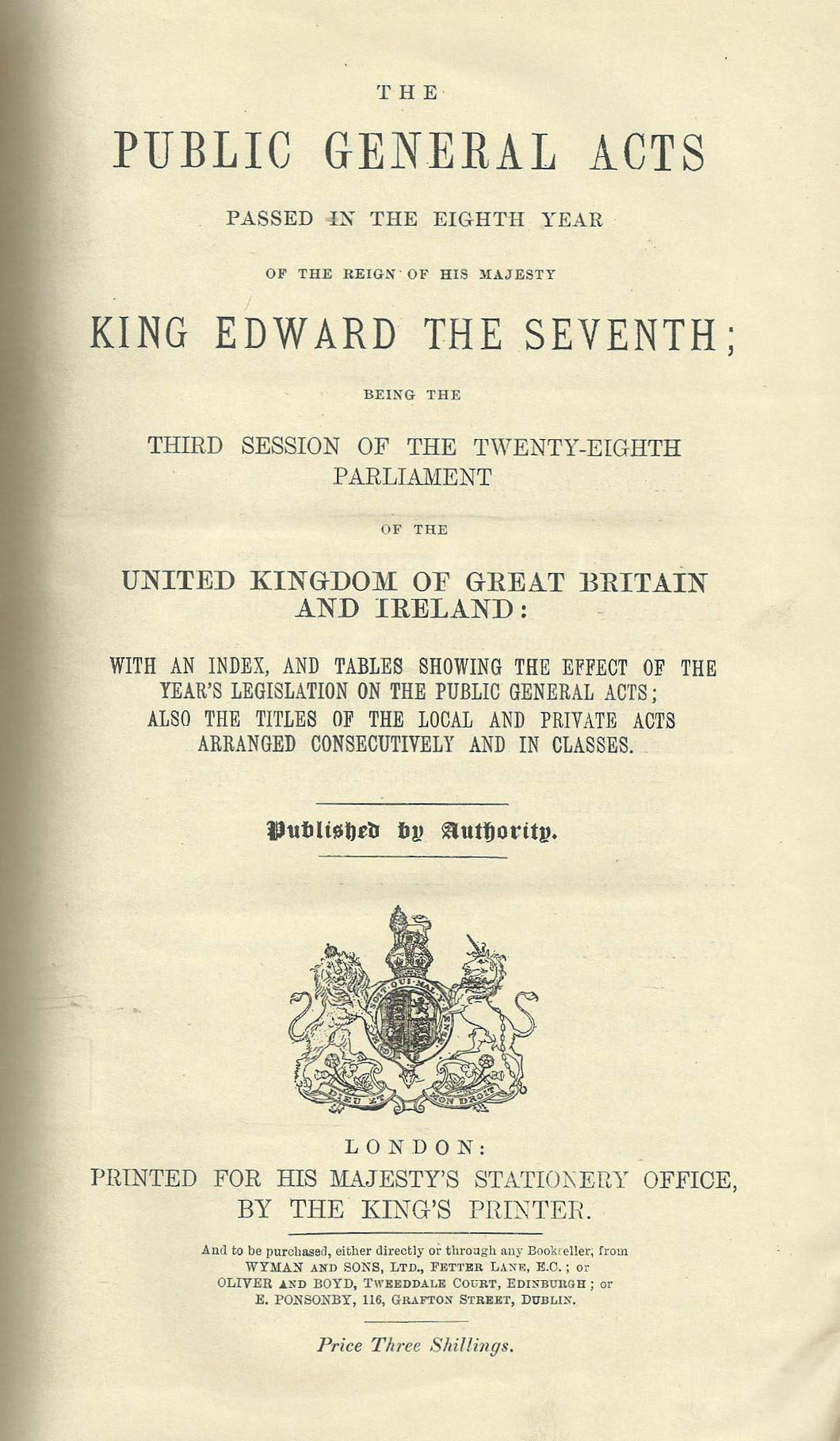The Public General Acts 1908 - 8 Edw VII