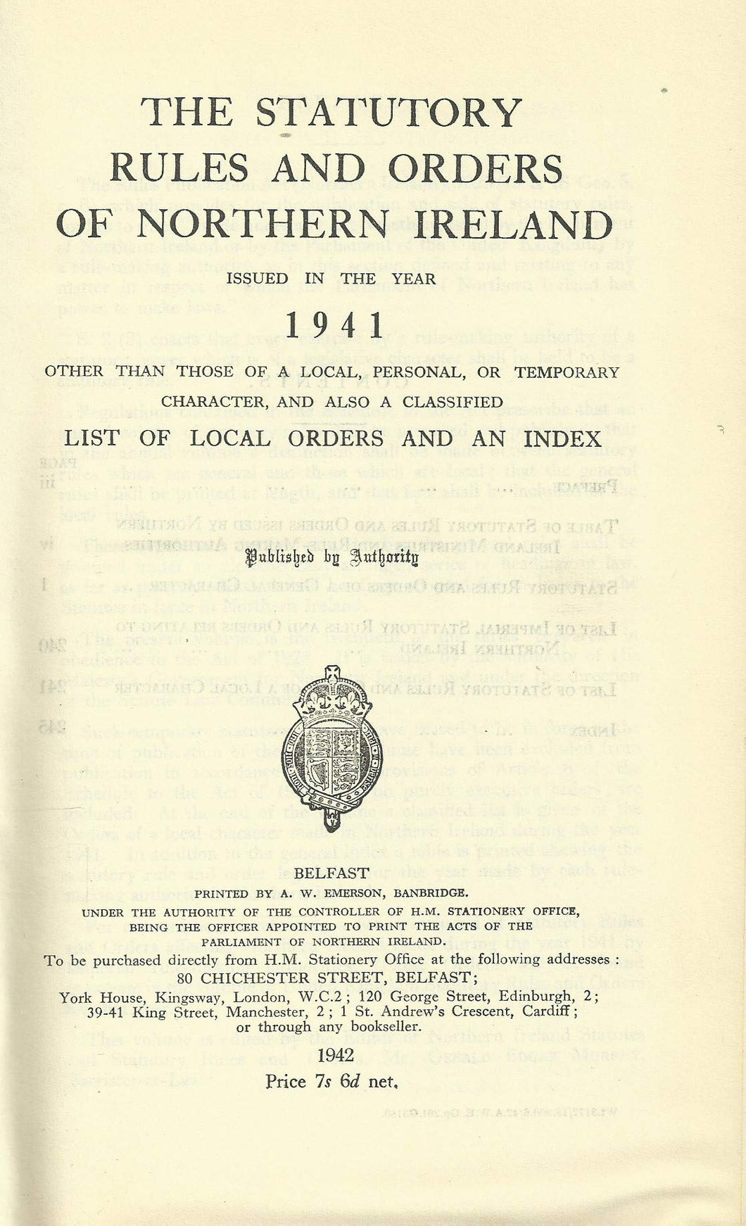 Northern Ireland Statutory Rules and Orders, 1941 - The Statutory Rules and Orders of Northern Ireland