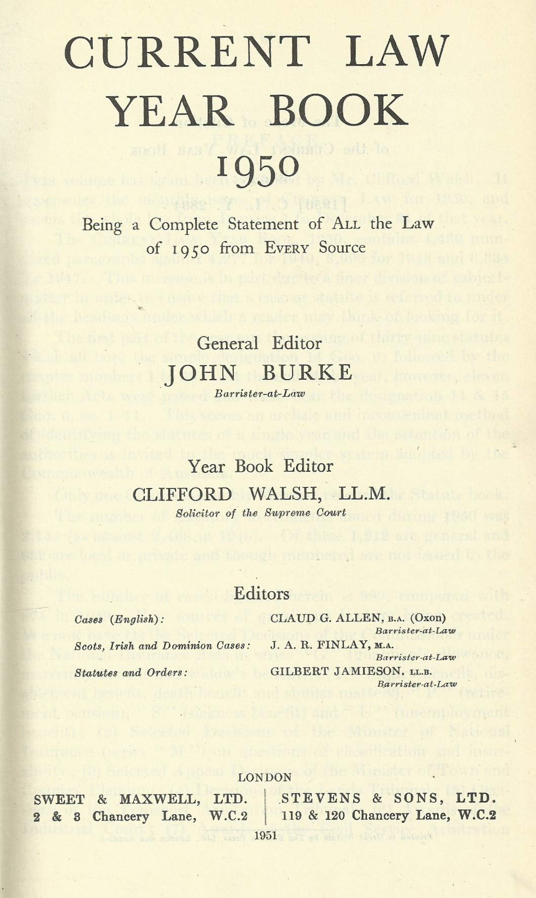 Current Law Year Book 1950. All the Law of 1950 from Every Source.