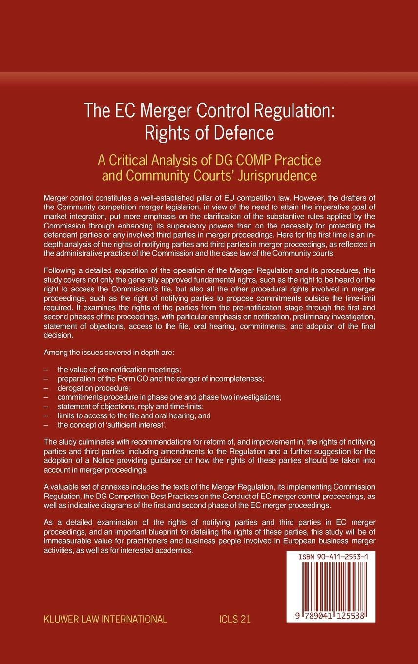 EC Merger Control Regulation: Rights of Defence (International Competition Law) (International Competition Law Series Set)