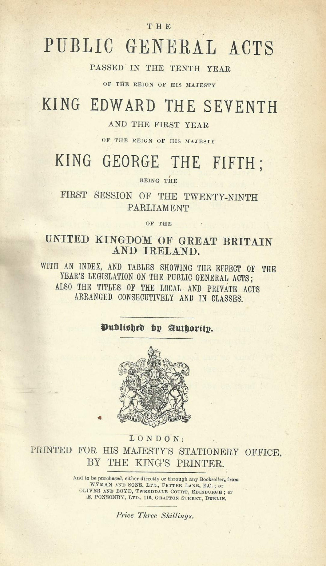 The Public General Acts 1910 - 10 Edw 7 and 1 Geo 5