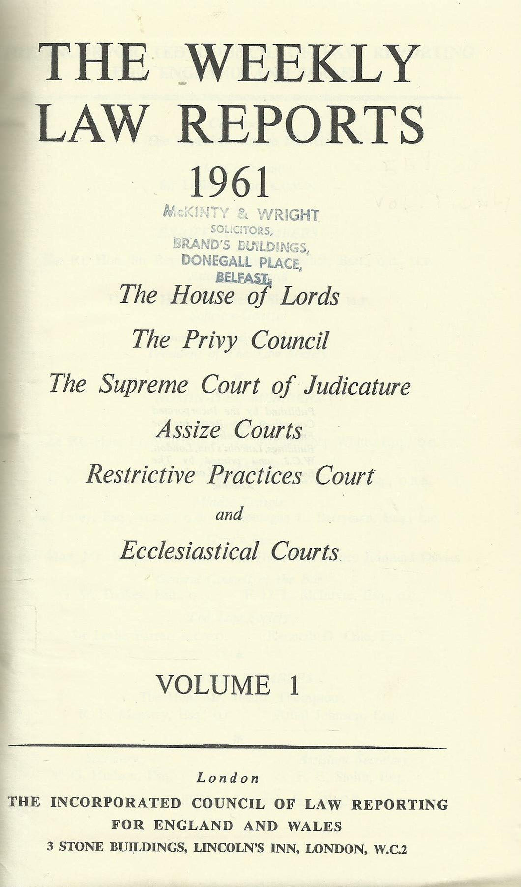 The Weekly Law Reports 1961, Volume I