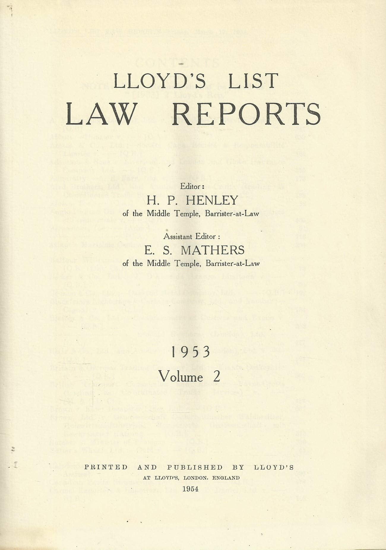 Lloyd's List Law Reports - 1953, Volume 2