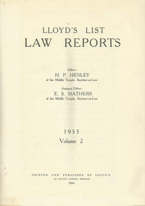 Lloyd's List Law Reports - 1953, Volume 2