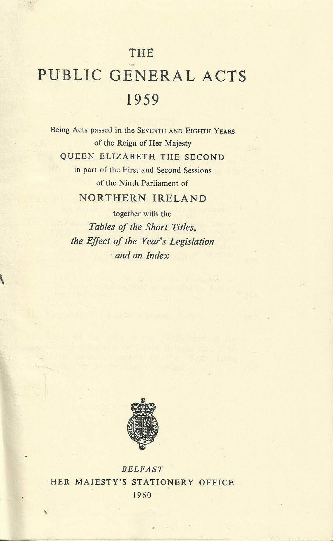 Northern Ireland Public General Acts 1959