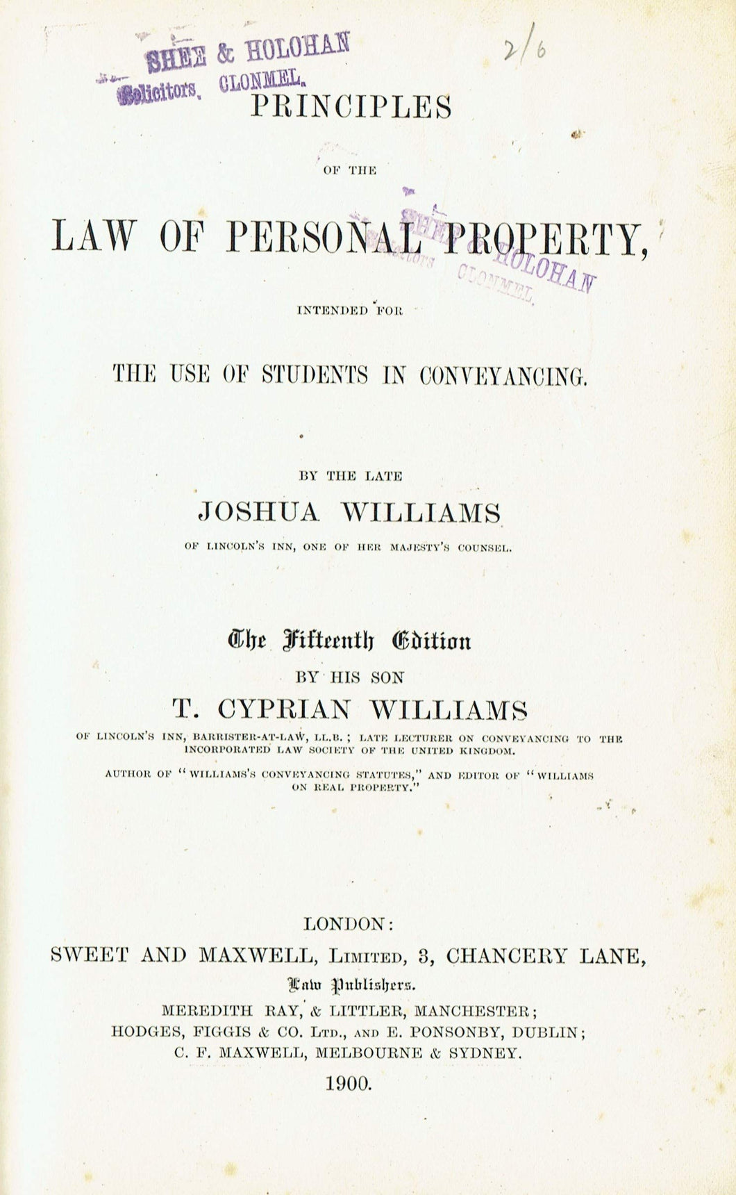 Williams on Personal Property (15th edition) - Principles of the Law of Personal Property, Intended for the Use of Students in Conveyancing