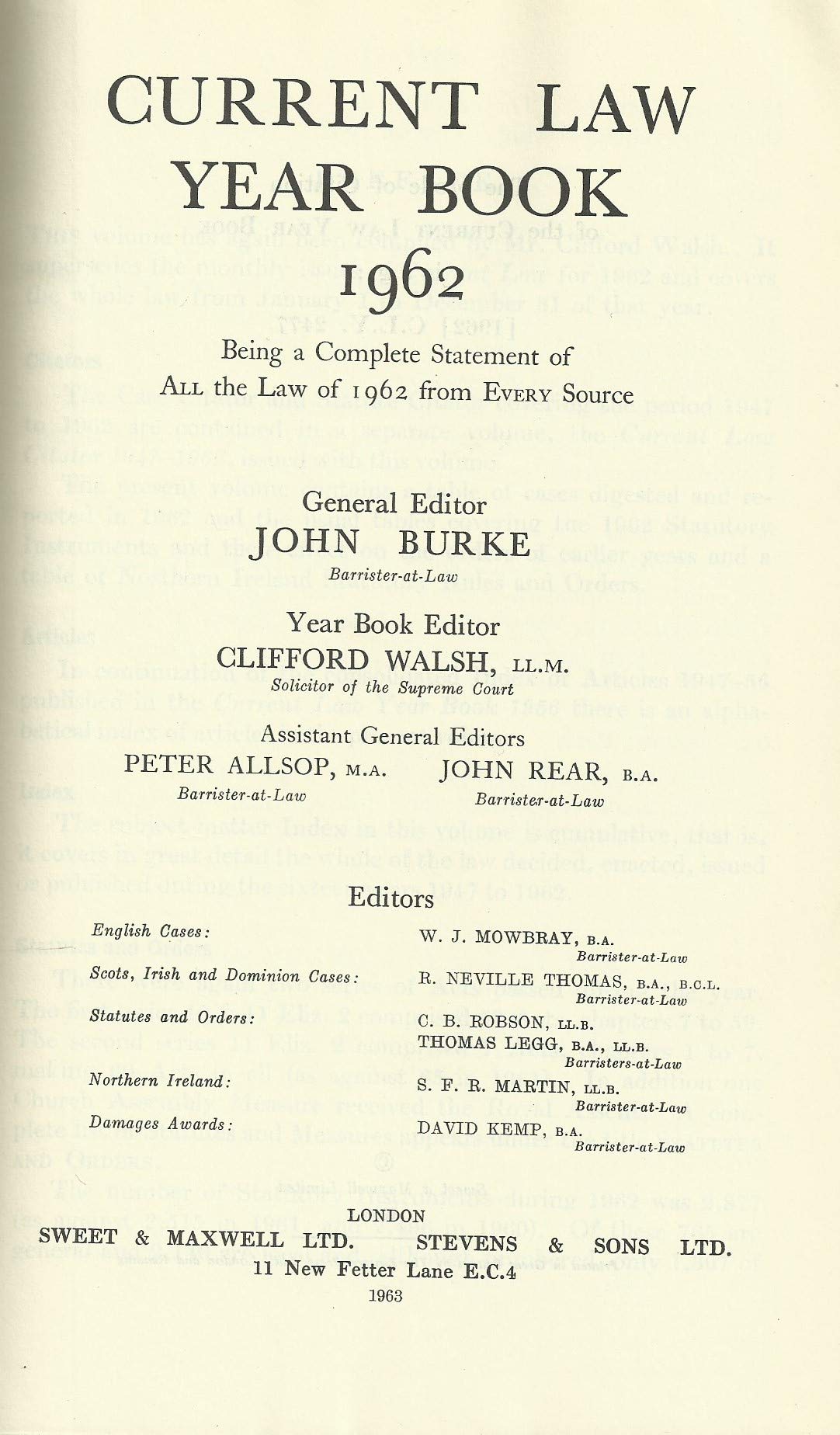 "Current Law" Year Book 1962, COLL-CURRENTLAW