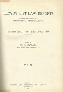 Lloyd's List Law Reports - Easter and Trinity Sittings, 1929, Vol 34