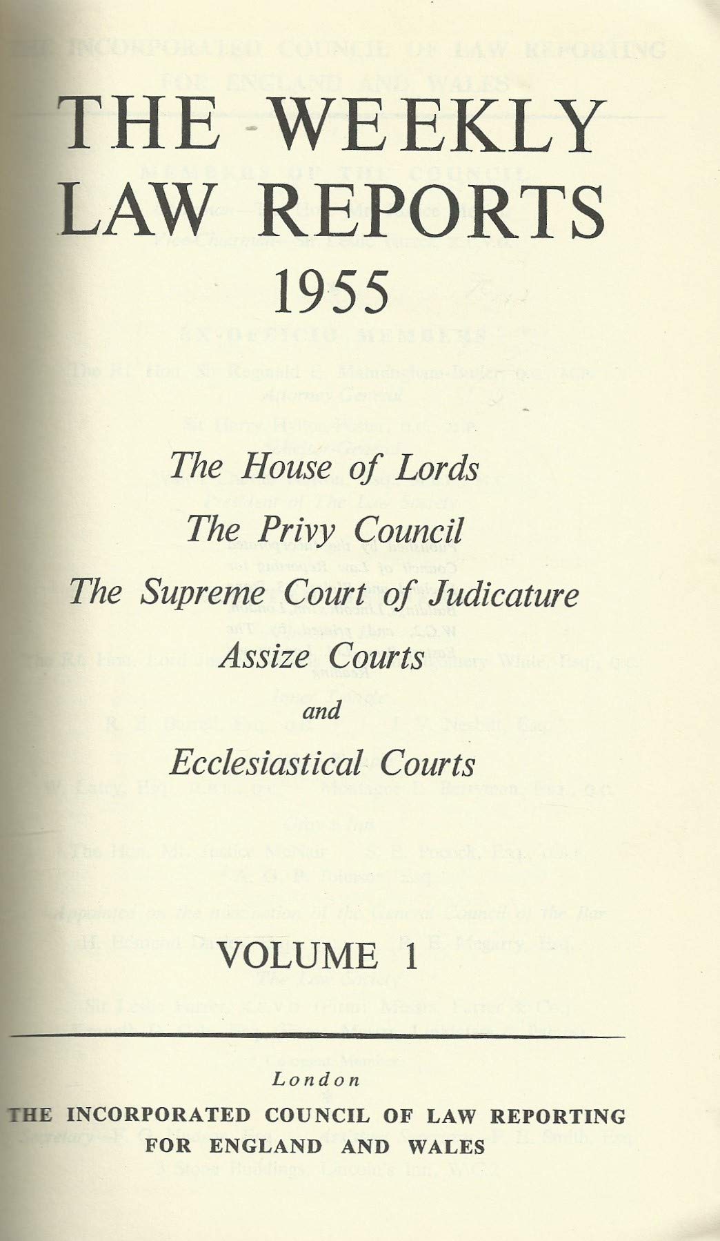 The Weekly Law Reports 1955, Volume I