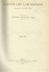Lloyd's List Law Reports - Volume IV (4), Trinity Sittings, 1920