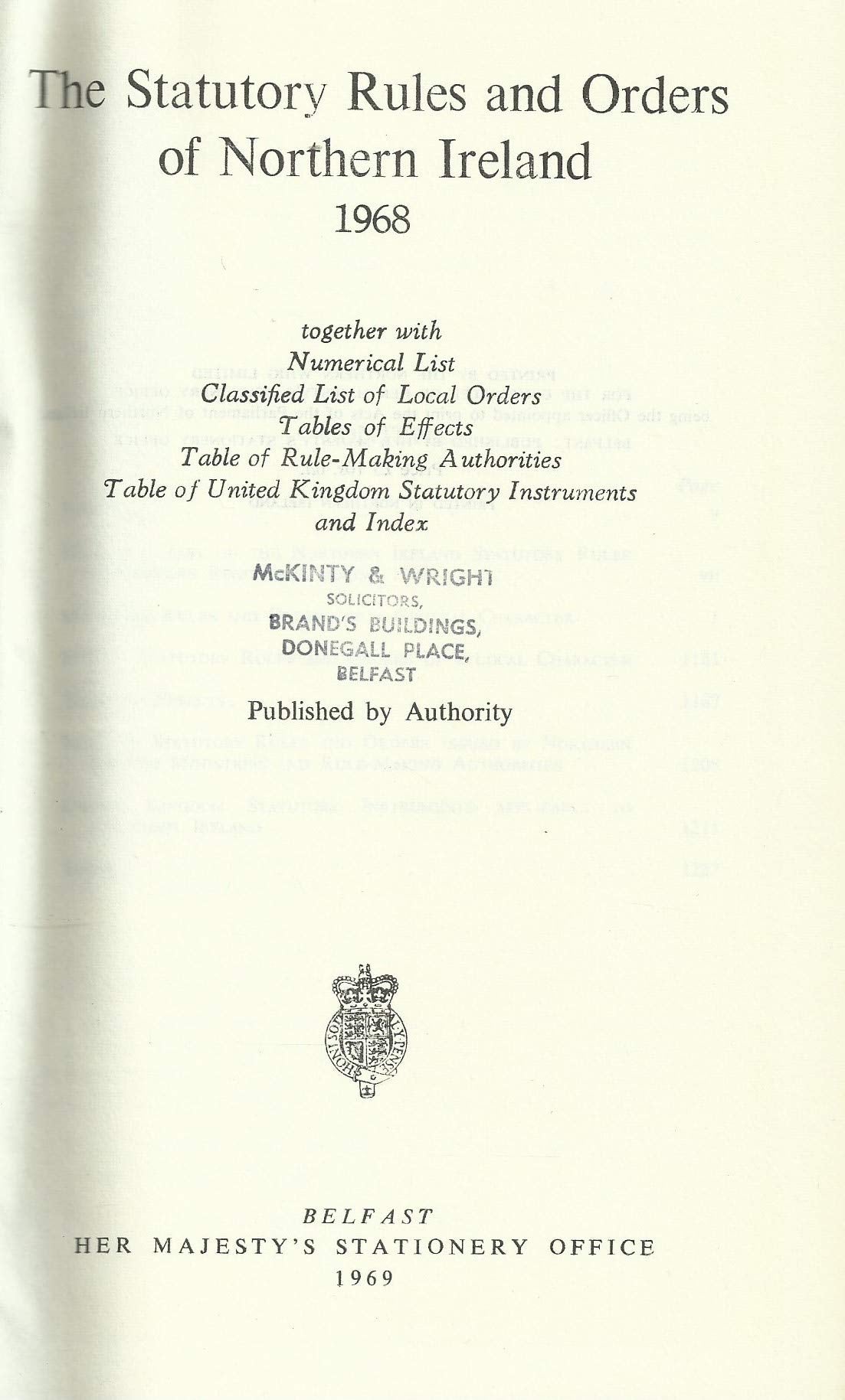 Northern Ireland Statutory Rules and Orders, 1968 - The Statutory Rules and Orders of Northern Ireland
