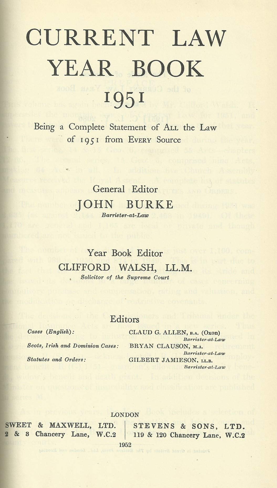 Current Law Year Book 1951. All the Law of 1951 from Every Source.