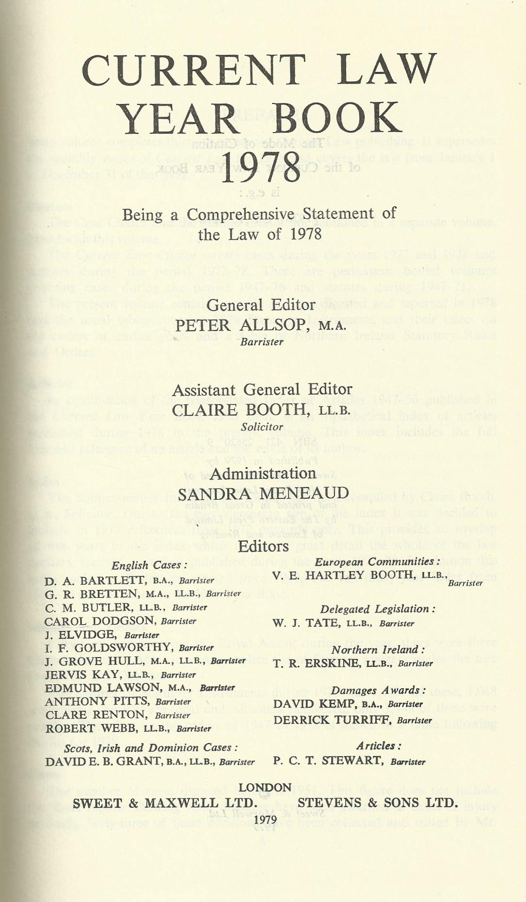 "Current Law" Year Book 1978: w. Current Law Citator, 1978