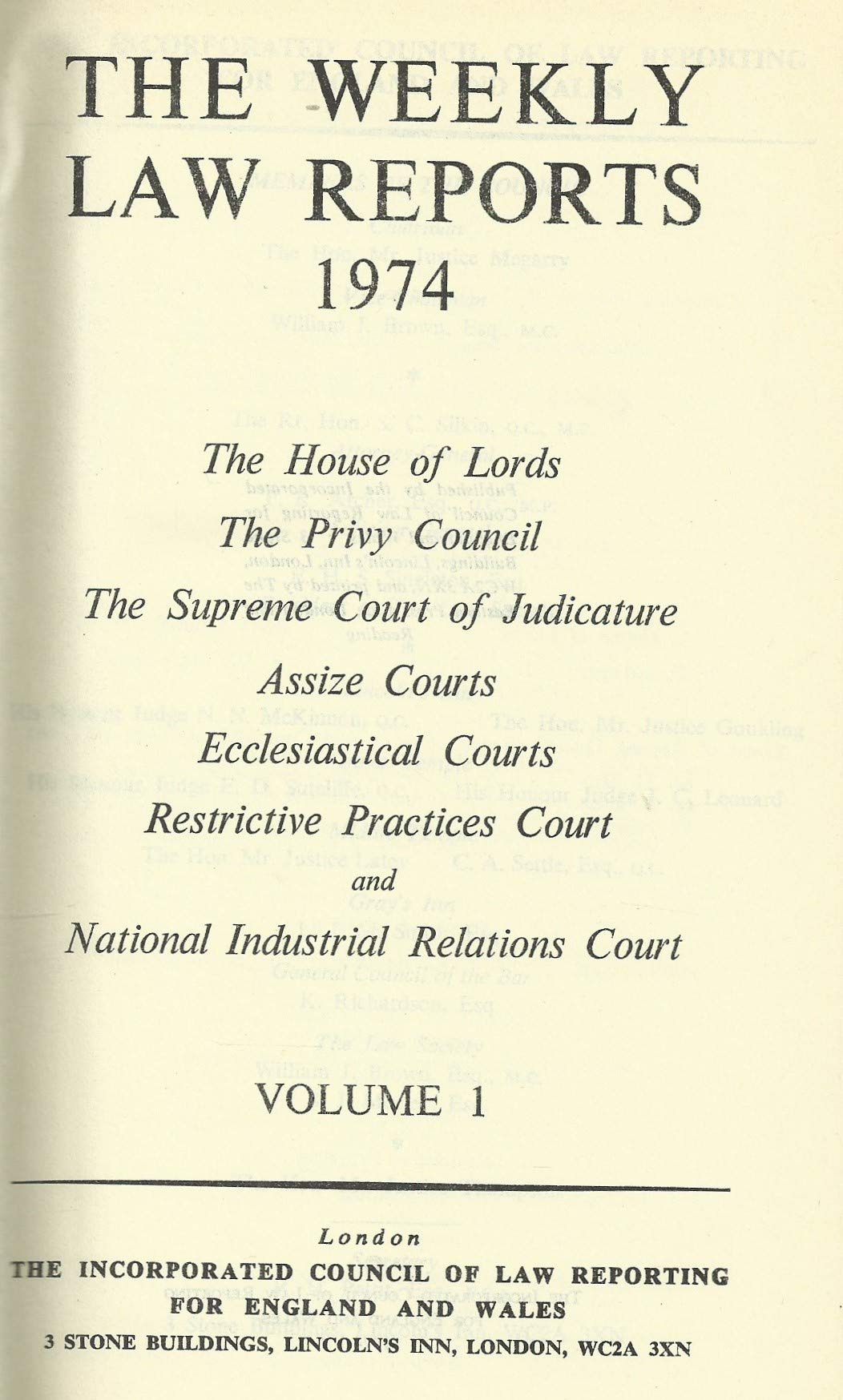 The Weekly Law Reports 1974: Volume I.