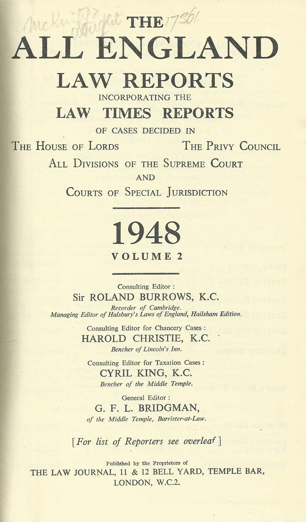 The All England Law Reports, 1948: Volume 2.