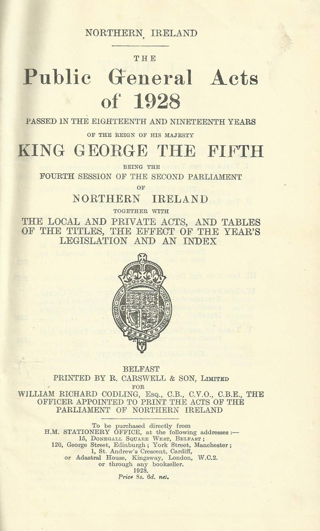 Northern Ireland Statutes: The Public General Acts of 1928