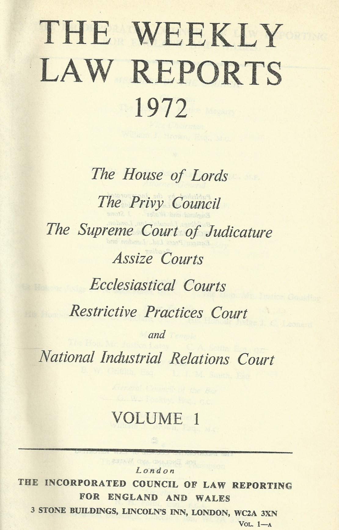 Weekly Law Reports 1972 Vol 1