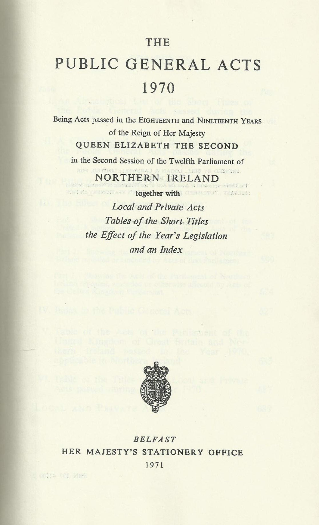 Northern Ireland Statutes: The Public General Acts 1970