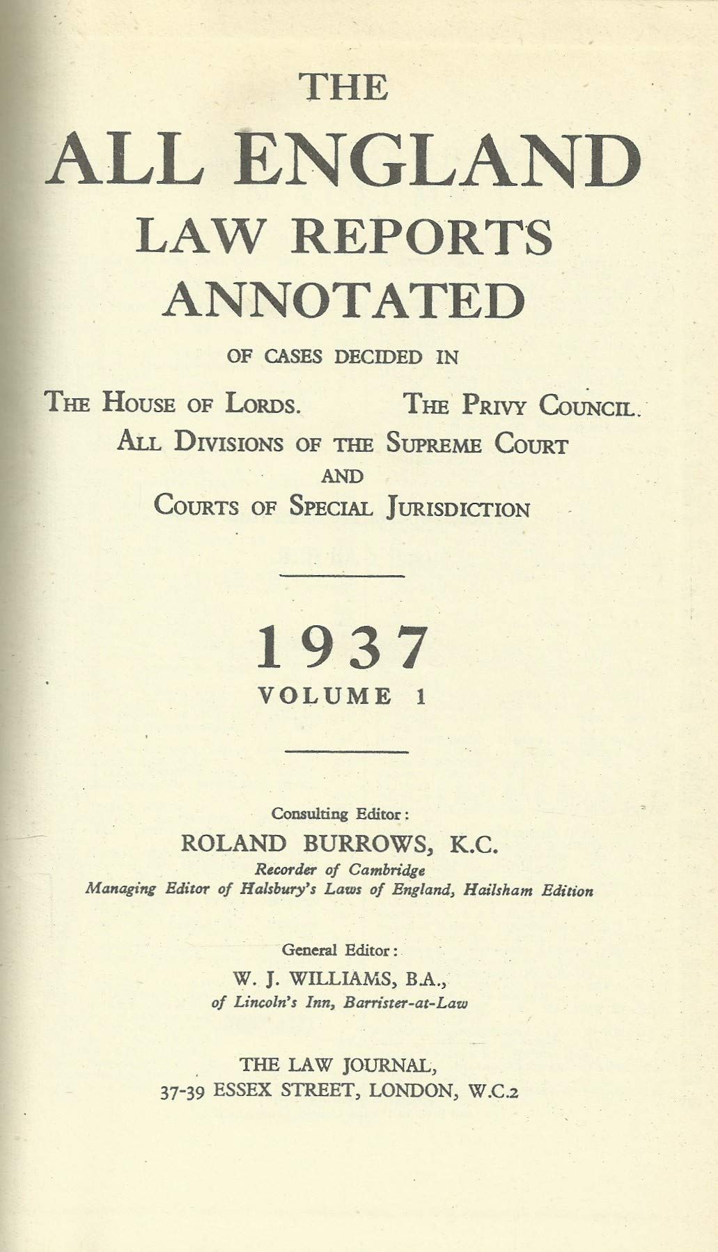 The All England Law Reports. 1937, Volume 1.