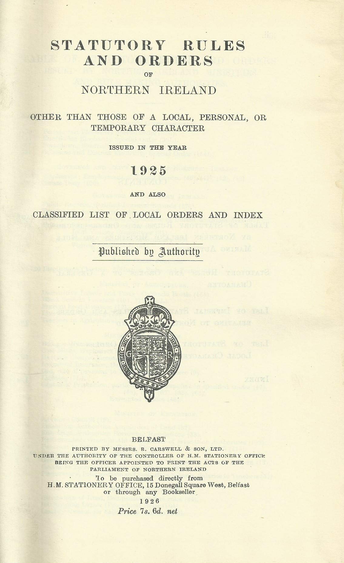 Northern Ireland Statutory Rules and Orders 1925