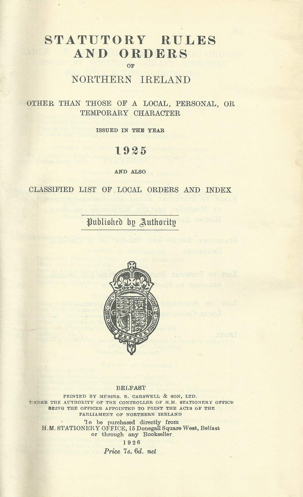 Northern Ireland Statutory Rules and Orders 1925