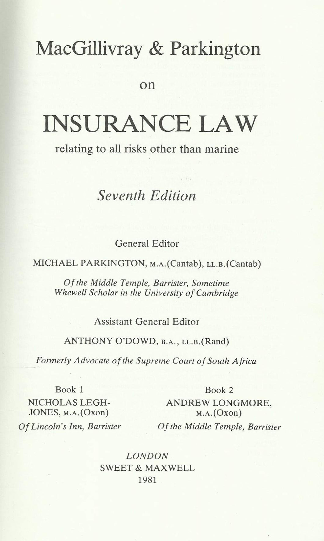 Insurance Law Related to All Risks Other Than Marine