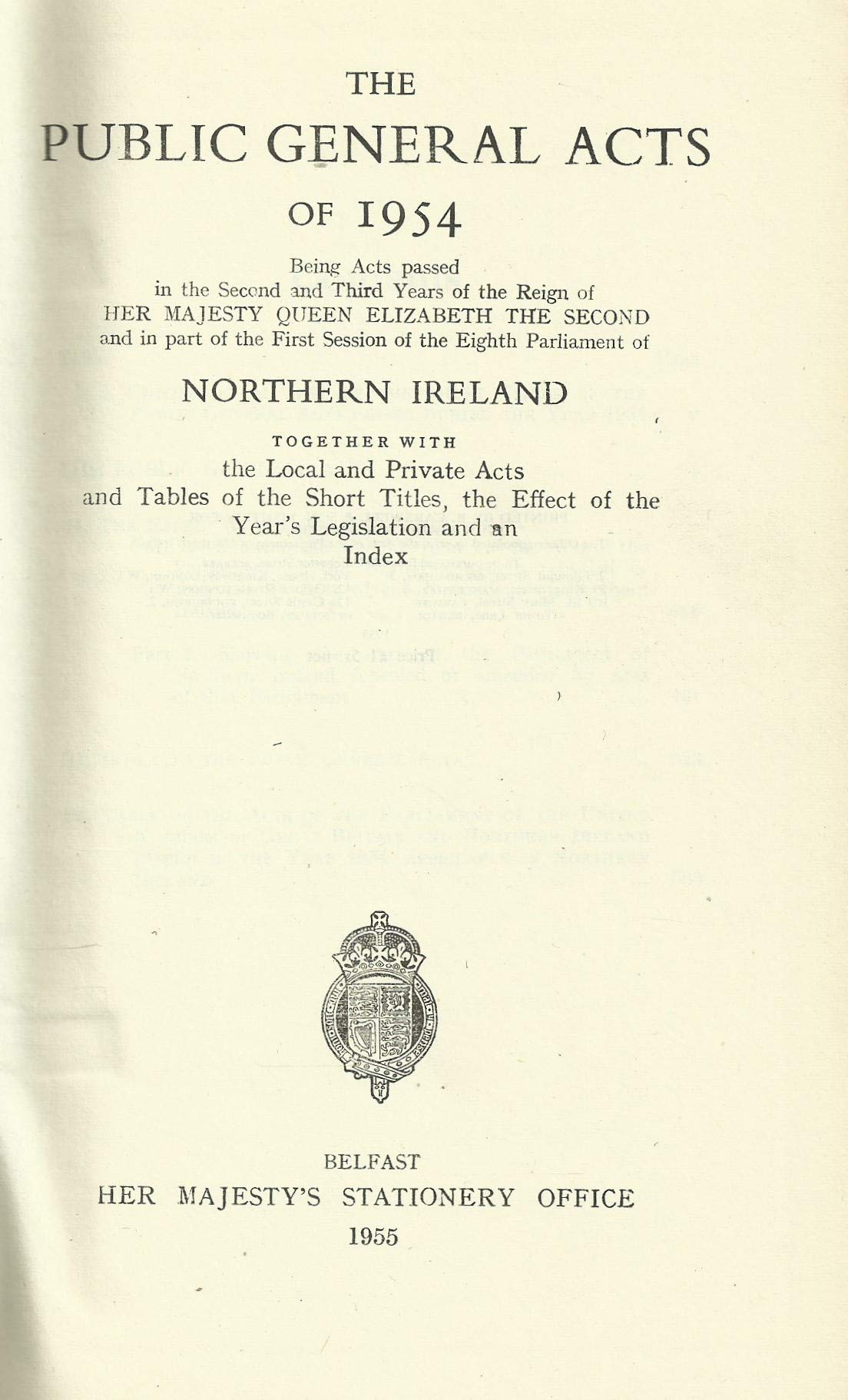 Northern Ireland - Public General Acts of 1954
