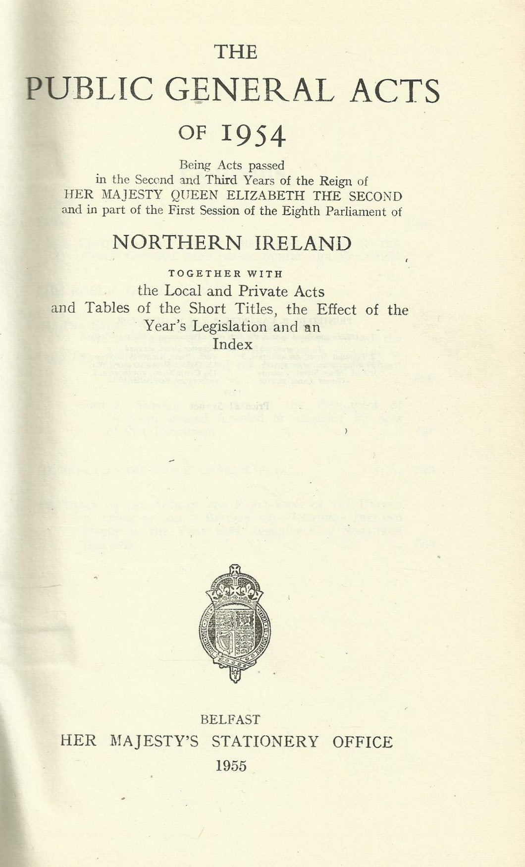 Northern Ireland - Public General Acts of 1954