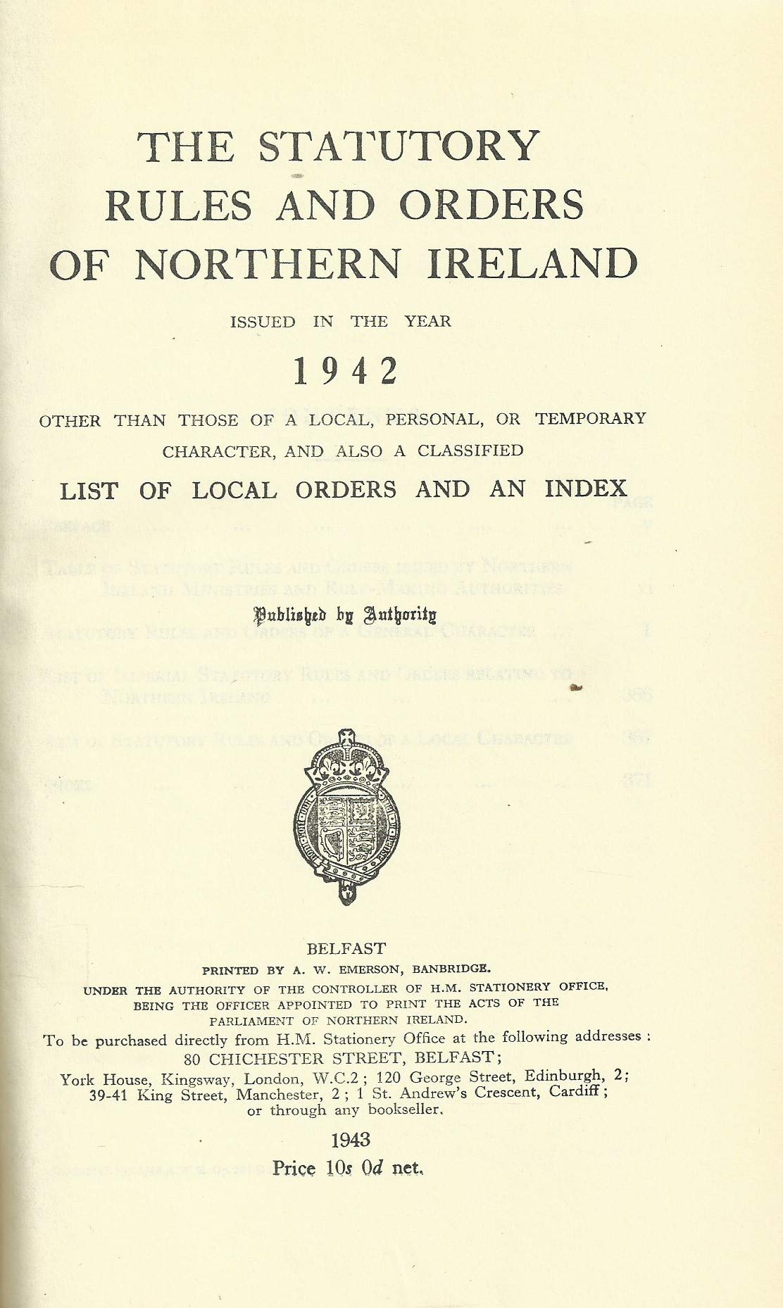Northern Ireland Statutory Rules and Orders, 1942 - The Statutory Rules and Orders of Northern Ireland