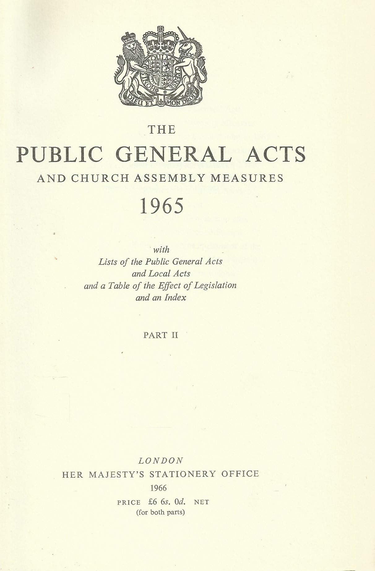 The Public General Acts Passed and the Church Assembly Measures 1965 Part II