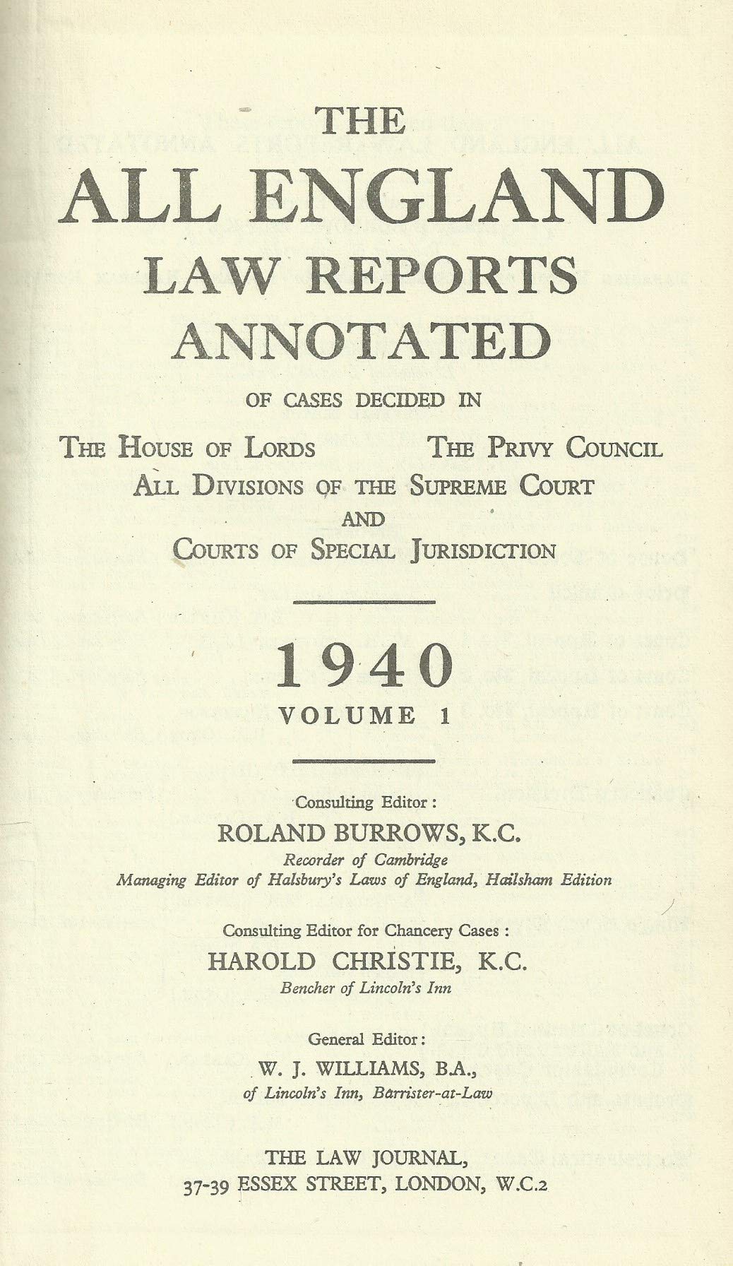 The All England Law Reports 1940, Volume 1